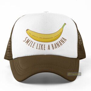 🆕Smile Like A Banana Foam Trucker Hat Mesh Snapback Cap Brrown/White